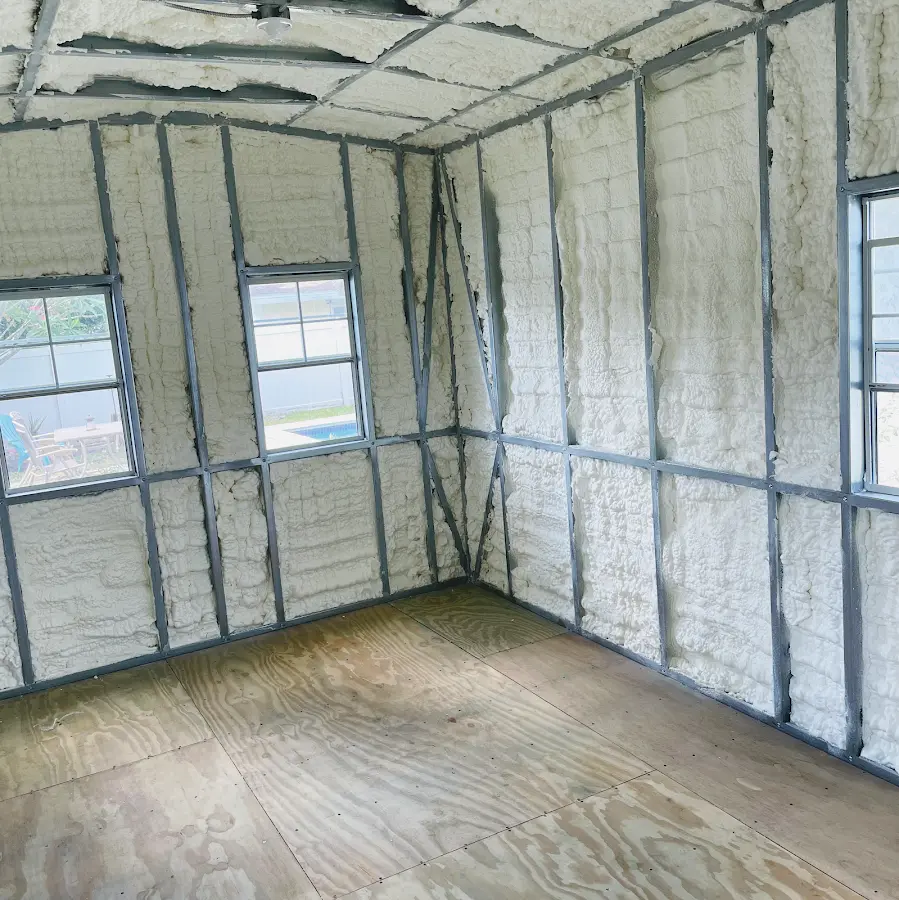 Closed-cell spray foam insulation applied to wall cavities in a residential project in Lombard